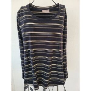 Chicos Womens Long Sleeve Top Size 3 Striped Stretch Knit Metallic XL Black Gold